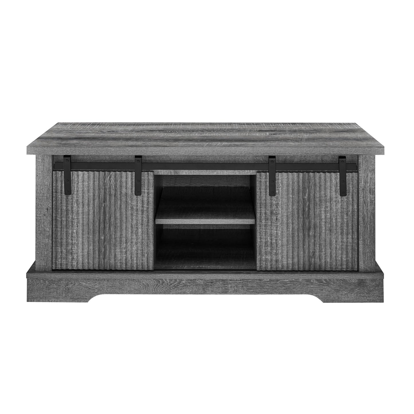 LKTART Farmhouse Coffee Table with Storage and Sliding Barn Door, Rustic Rectangular Center Table for Living Meeting Room,Office (41.3" W x 23.3" D)
