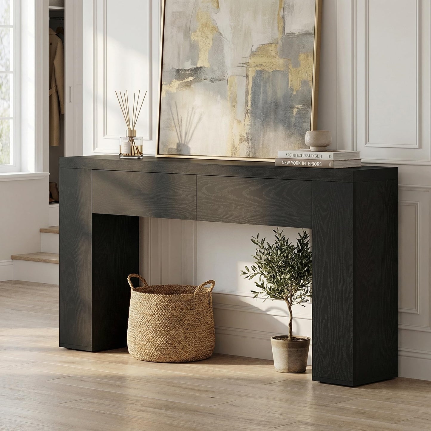 Tribesigns 63-Inch Console Table, Farmhouse Entryway Table with 2 Drawers and Sturdy Legs for Hallway, Living Room, Foyer, Easy Assembly (Black)