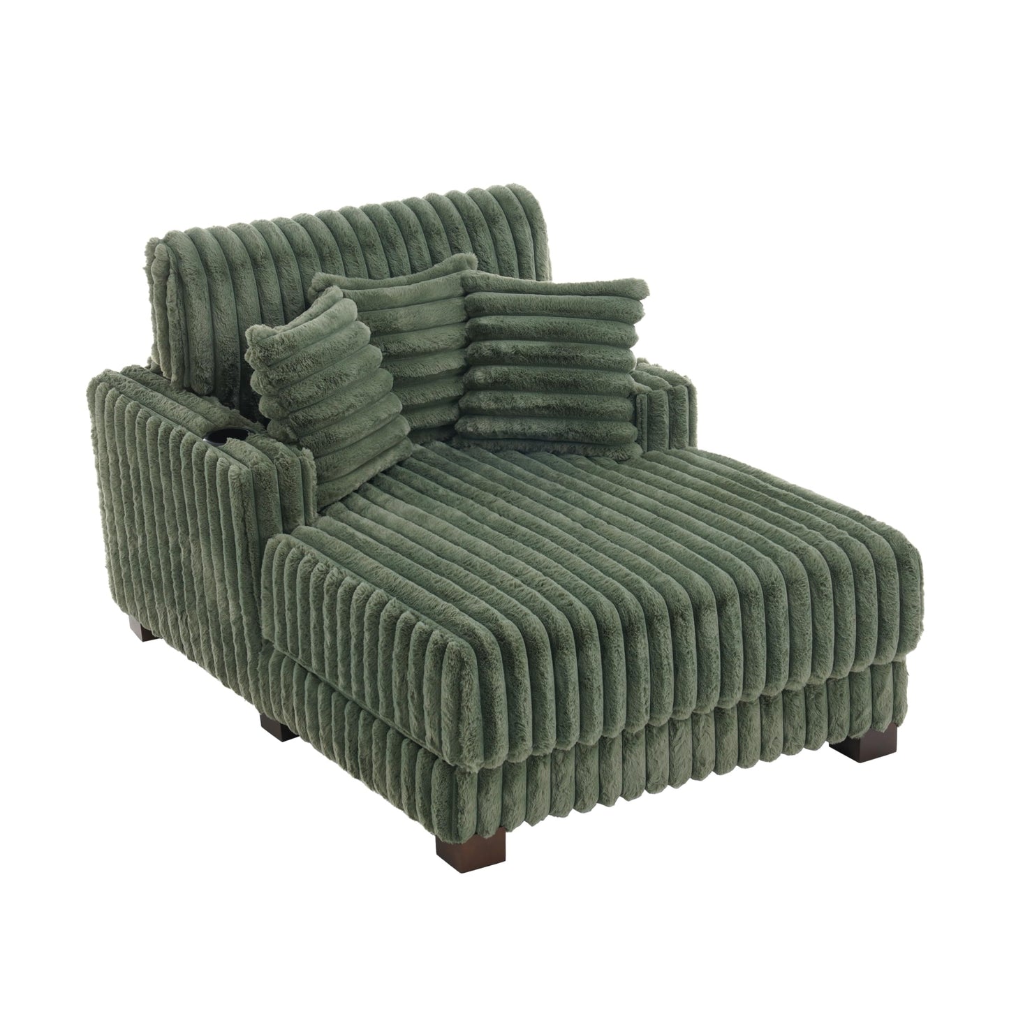 59" Chaise Lounge Chair Indoor, Upholstered Oversized Sleeper Sofa Bed Reading Chairs with 3 Soft Pillows & 2 Cup Holders, Comfy Cloud Deep Seat Sofa for Living Room Bedroom, Set of 2, Navy