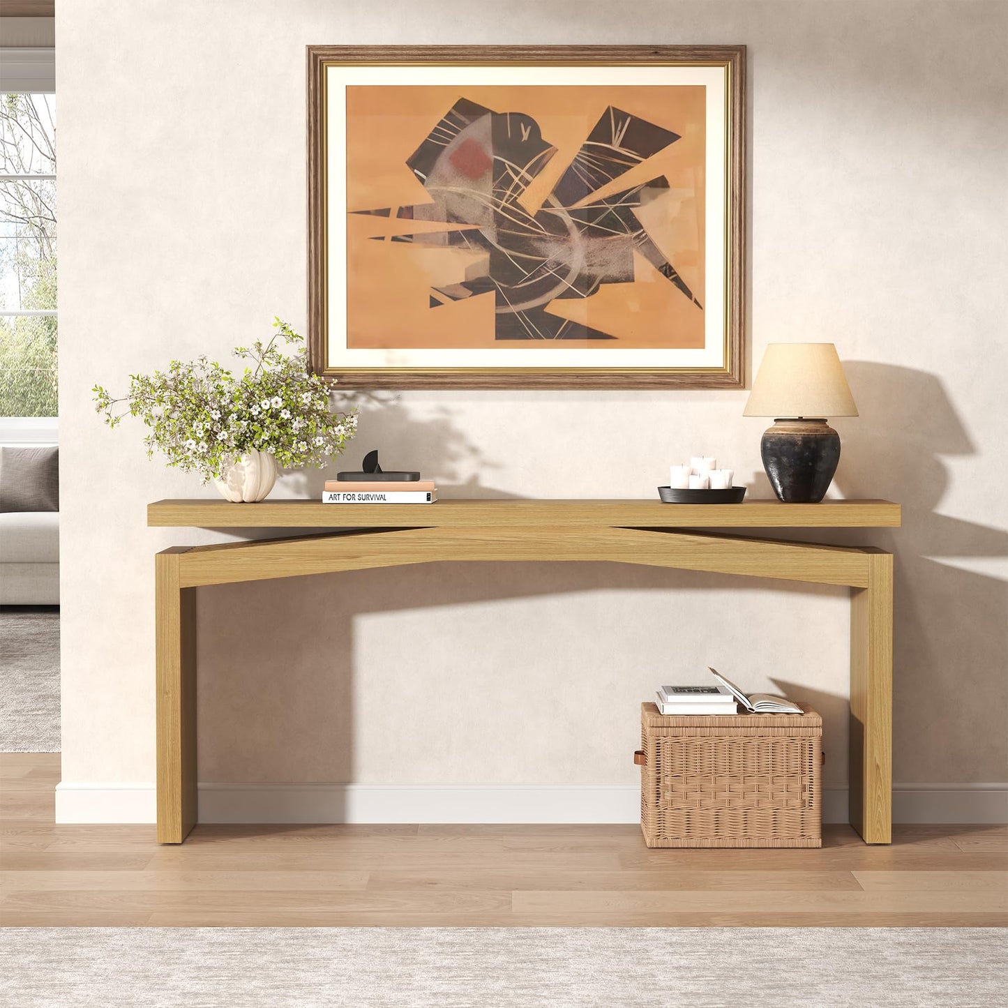 Epecoya Console Tables for Entryway 63-Inch, Wooden Sofa Tables Narrow Long Behind Couch Farmhouse, Modern Entryway Tables Rectangular for Entrance, Home, Living Room, Natural Brown