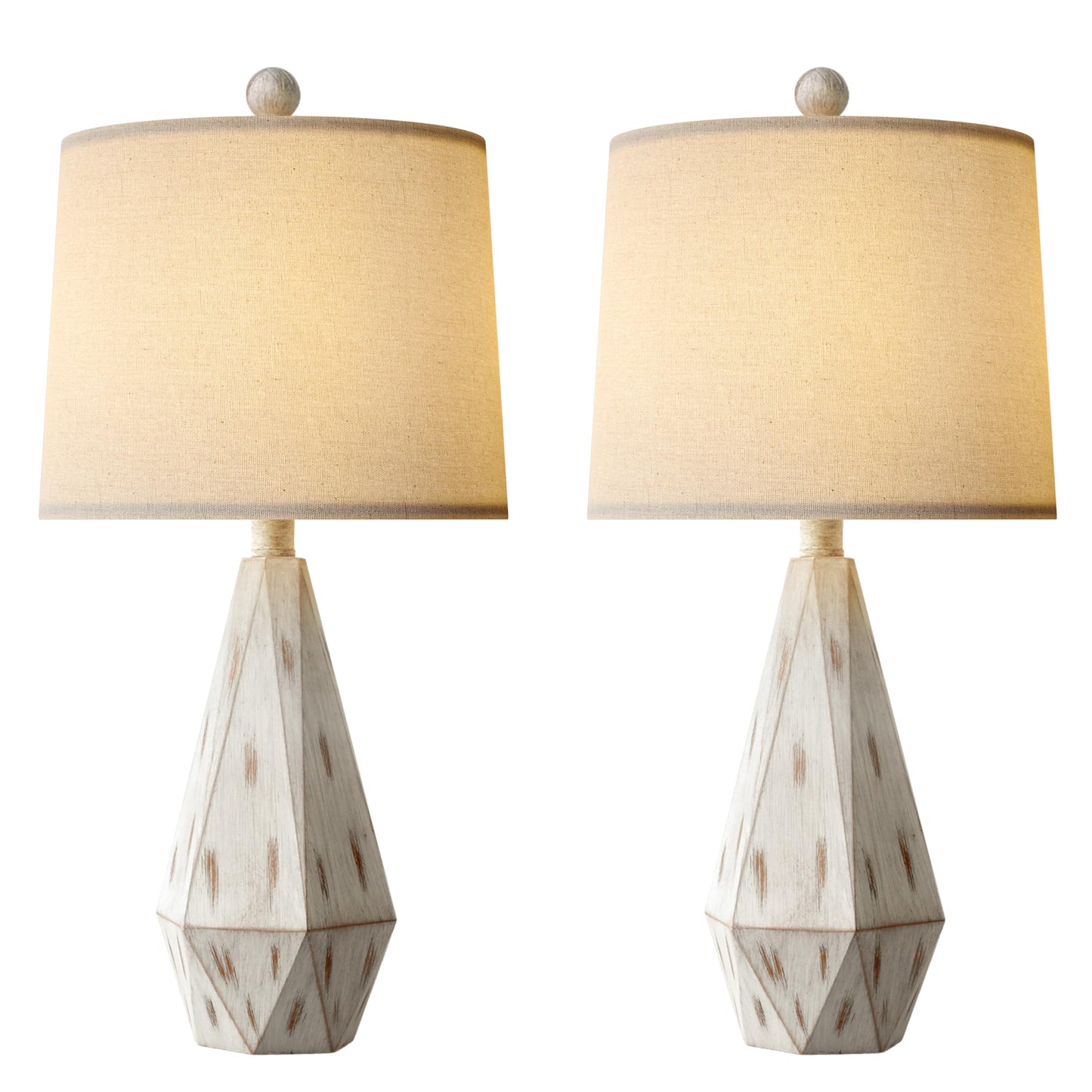 PoKat 20.25" Retro Farmhouse Table Lamp Set of 2 - Living Room & Bedroom Rustic Linen Bedside Nightstand Lamps for Kids, Study, Office - Resin, Suitable for Small Places