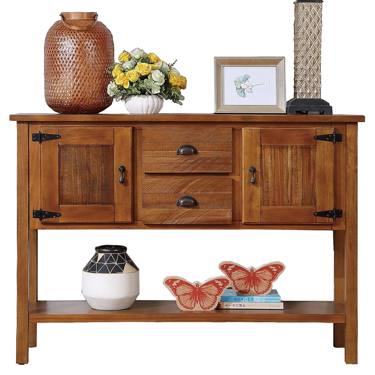 LKTART Solid Wood Farmhouse Console Table,Sofa Table with Storage Drawers and Shelves,Entryway Table for Entry Hallway Foyer Sofa Side Table,EasyAssembled (48" Navy Blue)