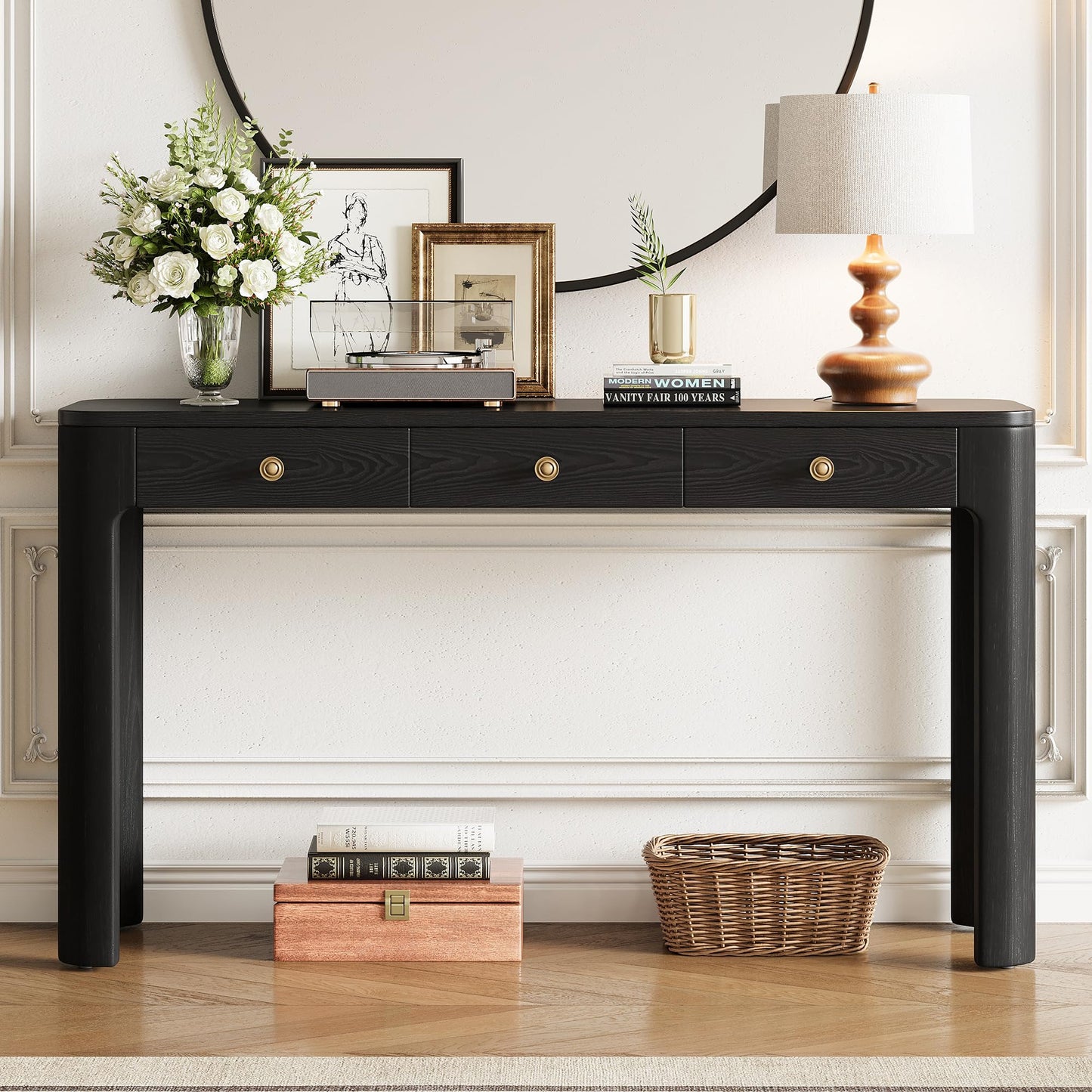LKTART Solid Wood Console Table Sofa Tables with Drawers and Shelves Small Entryway Table for Living Room,Behind the Couch Table,Foyer(42" Espresso)