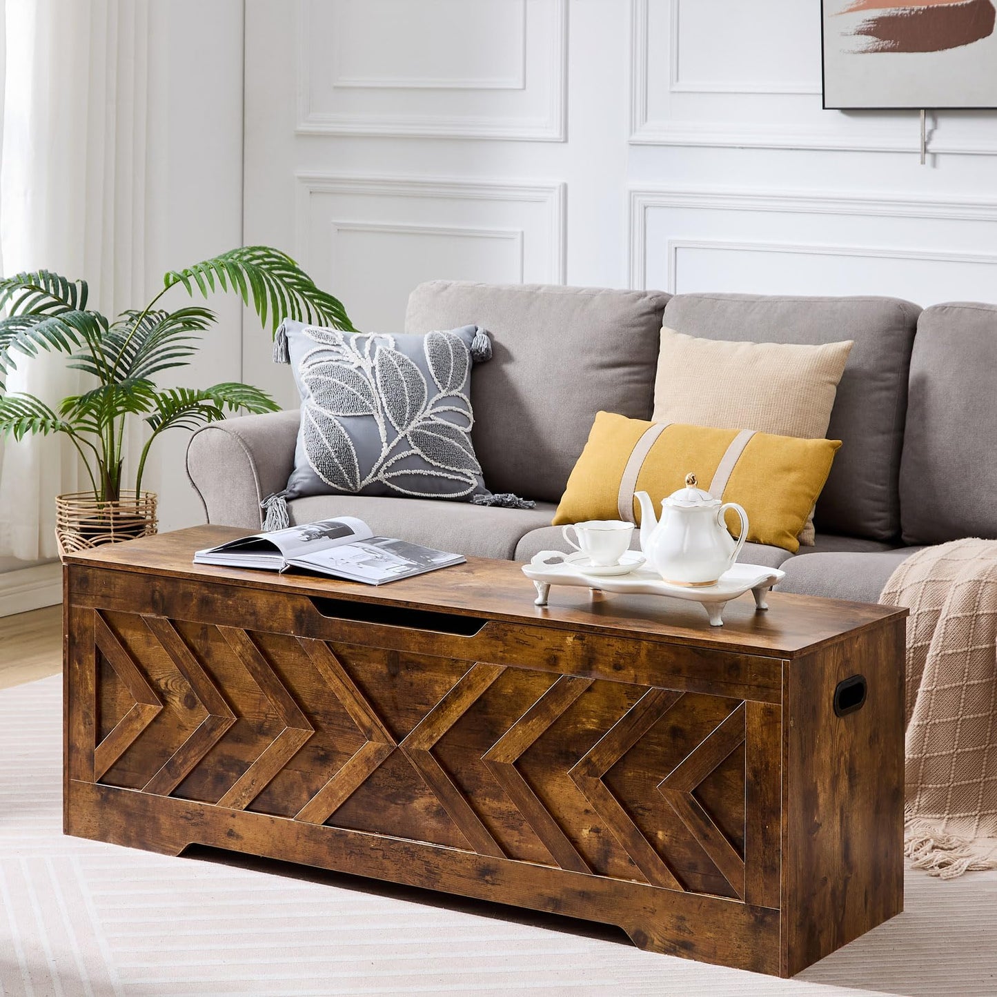 55.1” Storage Bench, Extra Large Entryway Bench with Storage,Storage Chest with 2 Safety Hinges,Blanket Storage,Shoe Storage Chest for Bedroom,Living Room,Easy Assembly. (Greige)