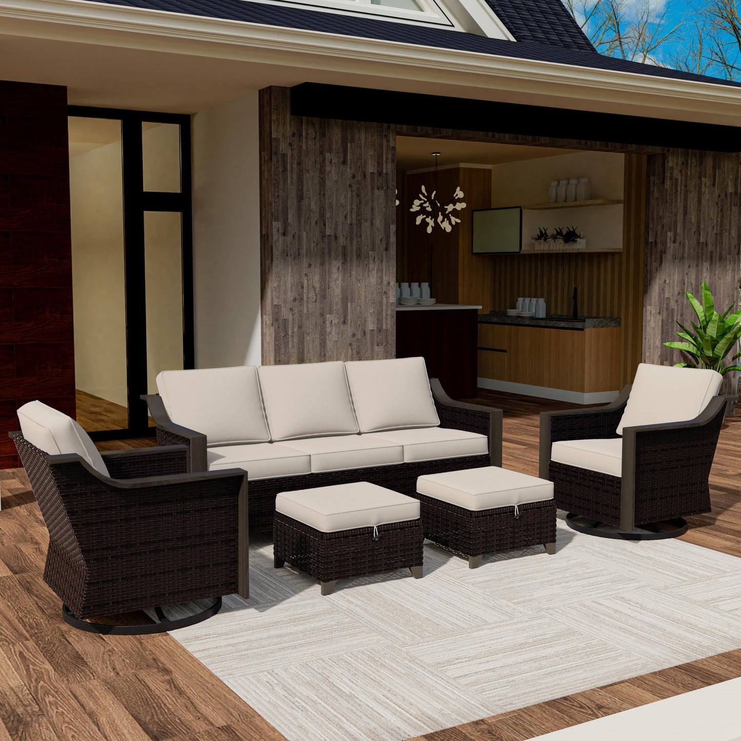 74 Inch Patio 3-Seater Sofa,PE Wicker Outdoor Lounge with Thick Removable Water-Resistant Cushions, Rust-Proof Steel Frame, 900LBS Capacity, Beige