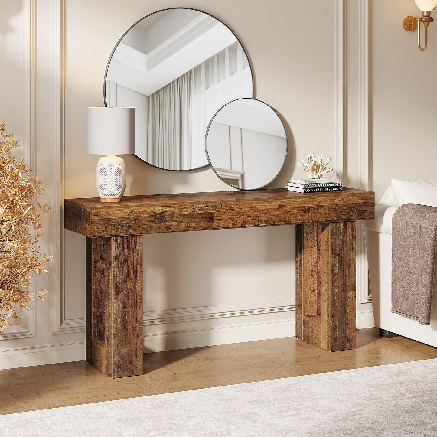 Tribesigns 63-Inch Long Console Table, Wooden Rectangular Sofa Table Behind The Couch, Farmhouse Entryway Table for Entrance, Hallway, Living Room (Natural)