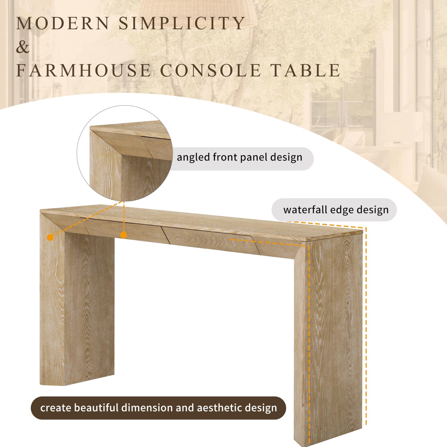 LKTART 60" Modern Farmhouse Console Table with 2 Drawers, Sofa Table Behind Sofa, Wooden Entryway Table for Living Room, Entryway & Foye,Black