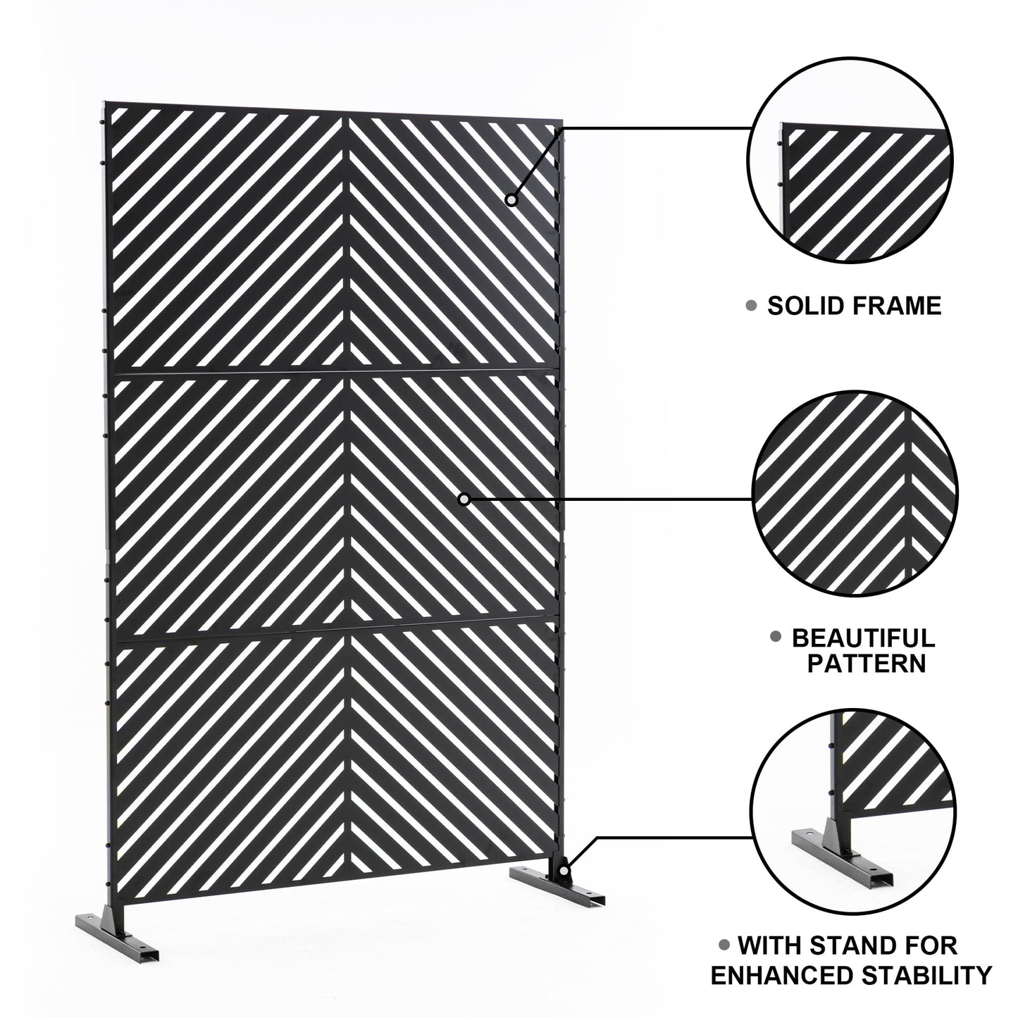 Outdoor Metal Privacy Screen with Stand, 72" H x 47" W Freestanding Outdoor Patio Divider, Decorative Patio Privacy Fence Panel for Garden Backyard Balcony Porch (Brown-Crossbanding)