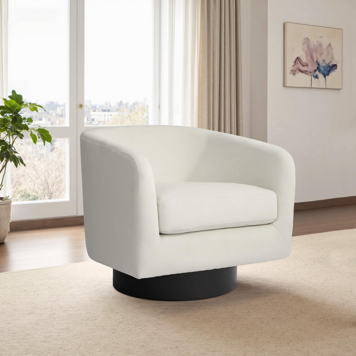 Swivel Barrel Accent Chairs Set of 2, Modern 360° Swivel Round Barrel Chair with Curve Back, Upholstered Velvet Fabric Armchair Single Sofa Club Chair for Living Room, Bedroom, Coffee