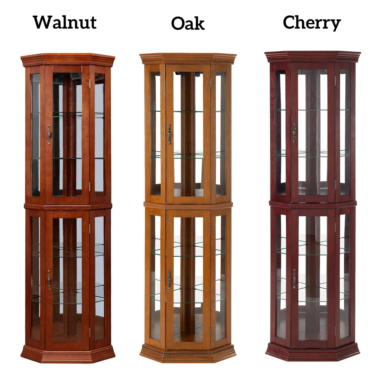 LKTART Curio Glass Display Cabinet, 70" Tall Corner Storage Cabinet with Lights and Mirrored Back Panel,China Cabinet with Tempered Glass Doors and Shelves(Walnut)
