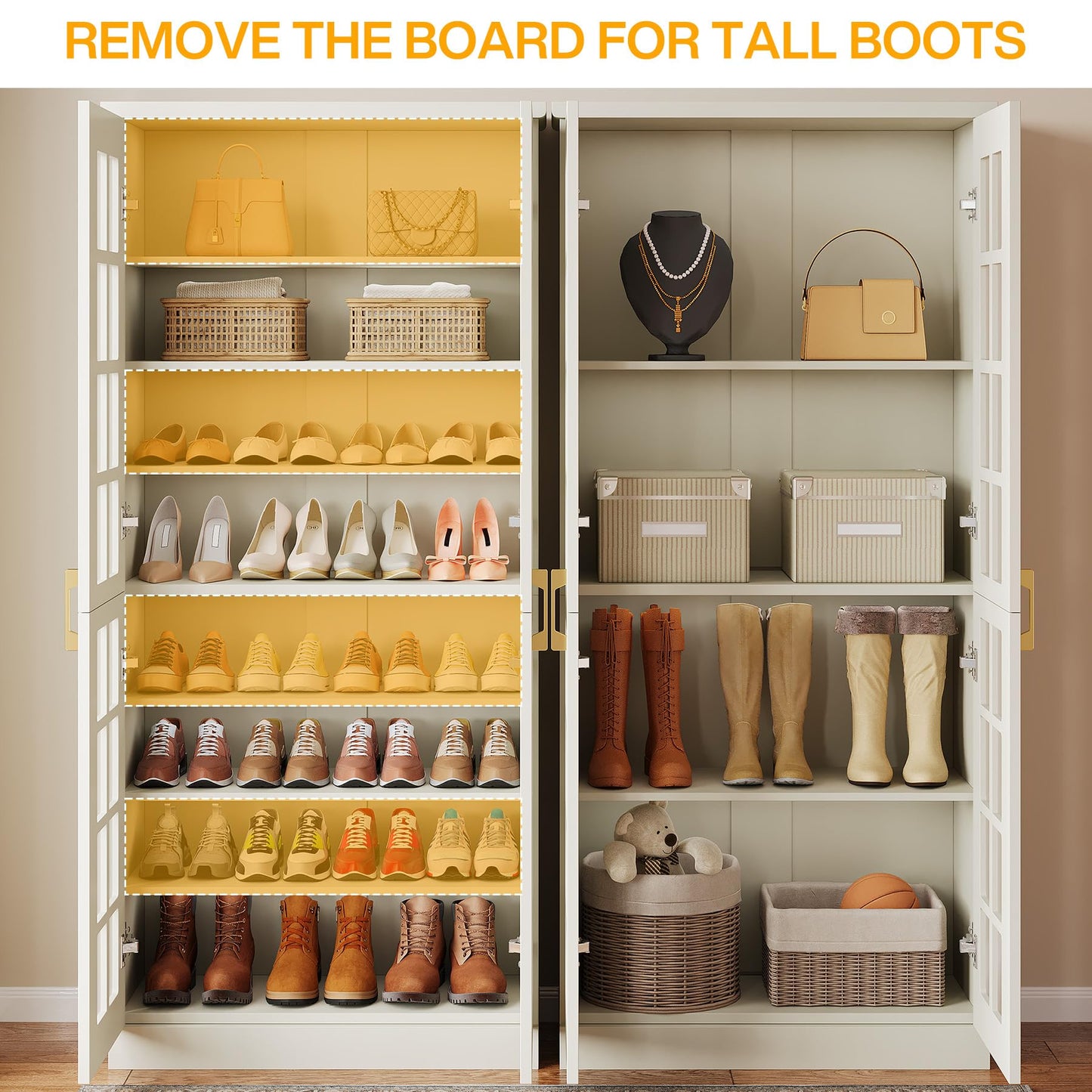 Tribesigns Tall Shoe Cabinet with Doors, 8-Tier Shoe Storage with Adjustable Shelves, Modern Shoe Organizer Shoe Rack Cabinet for Entryway, Hallway, Closet, Living Room, Rustic Brown