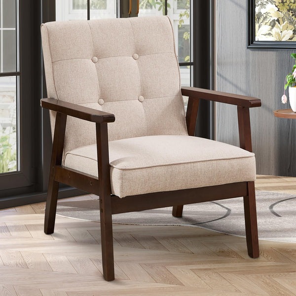 IOMOR Accent Chair Mid Century Modern Chair for Living Room, Comfy Faux Leather Armchair with Solid Wood Frame Soft Thick Padded, Side Chairs Easy Assembly (1, Brown)