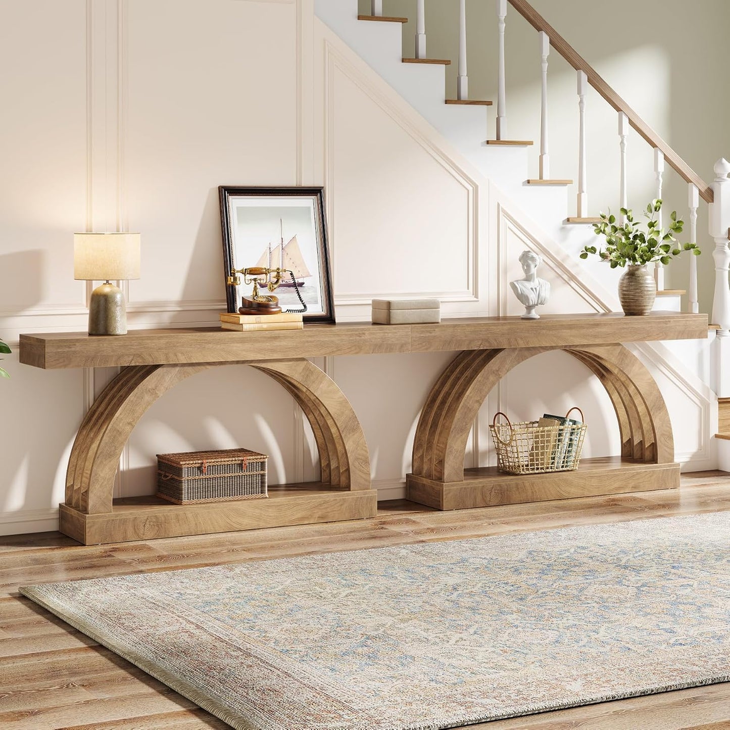 Tribesigns 63-Inch Entryway Table, 2-Tier Sofa Table Behind the Couch, Farmhouse Narrow Unique Arched Console for Hallway, Living Room, Foyer