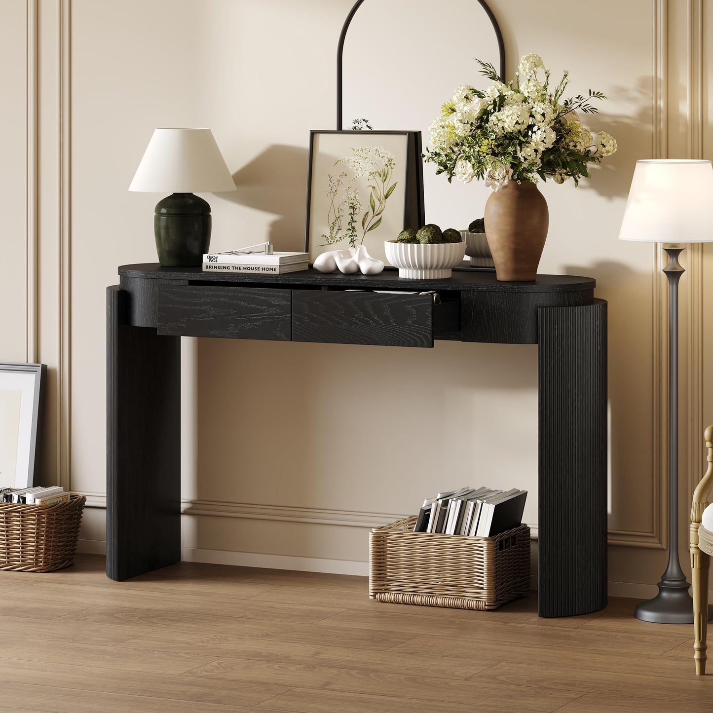 LKTART Solid Wood Console Table Sofa Tables with Drawers and Shelves Small Entryway Table for Living Room,Behind the Couch Table,Foyer(42" Espresso)