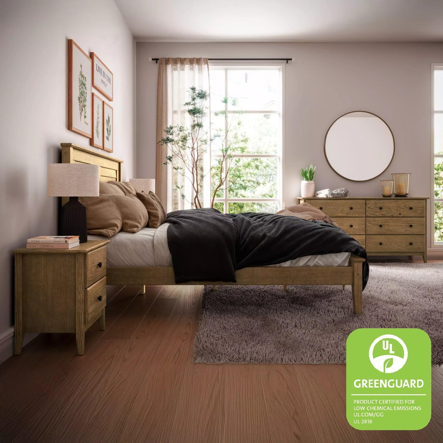 Grain Wood Furniture Greenport Solid Wood Platform Bed, Full Size, Brushed Walnut