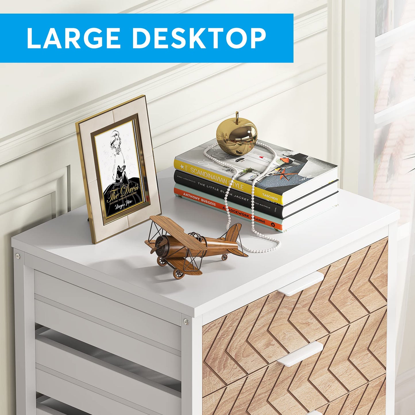 Tribesigns 5 Drawer Chest, Wood Storage Dresser Cabinet with Wheels, Industrial Storage Drawer Organizer Cart for Office Bedroom Entryway (Rustic Brown, 1 PC)