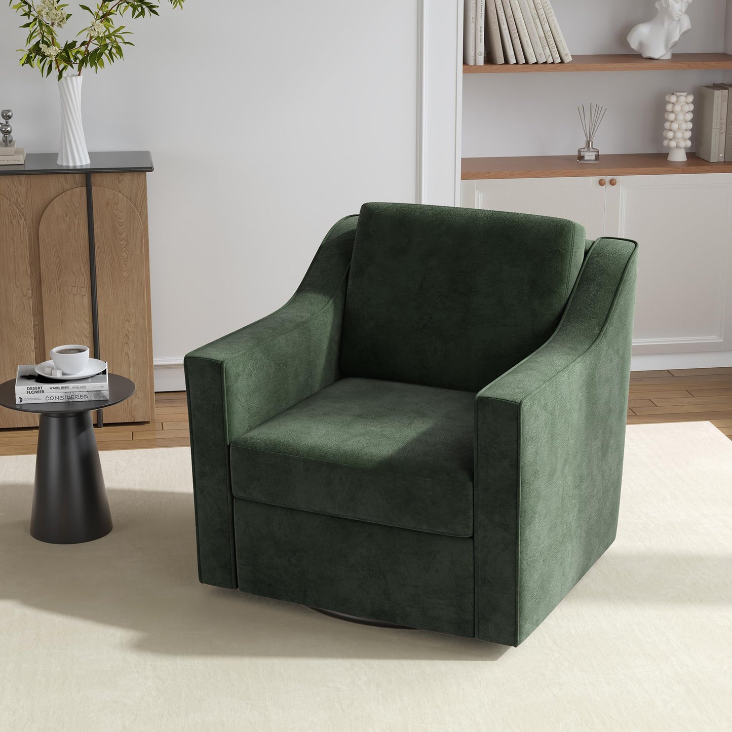 Swivel Accent Chairs Set of 2, 360° Swivel Upholstered Faux Leather Club Armchairs for Living Room, Comfy Single Sofa Reading Chair with Deep Seat, Metal Swivel Base, Coffee
