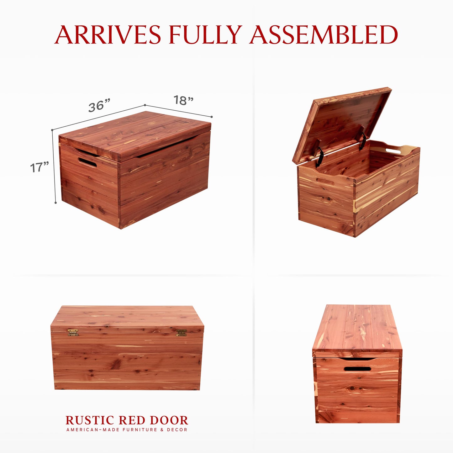 Wooden Storage Chest Trunk Box with Lid and Handles. Handmade, Rustic, Oak Wood, Cherry Stain, 30"