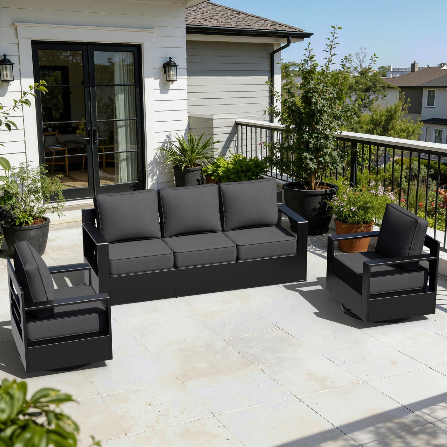 Aluminum Patio Swivel Chair - Outdoor Swivel Rocking Chair with 6" Thick Removable Cushions, All-Weather Metal Frame, Deep Setting for Garden, Poolside and Porch