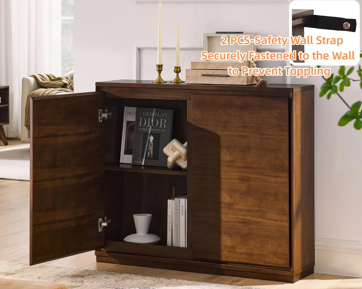 LKTART 39" Mid Century Modern Sideboard Buffet Cabinet, Narrow Credenza Storage Cabinet,Media Console Coffee Bar Table for Living Room,Entryway,Kitchen,Walnut