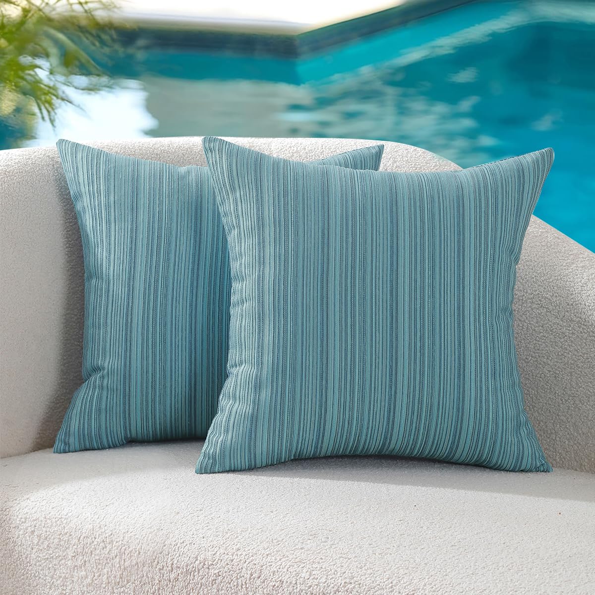 VAKADO Outdoor Waterproof Throw Pillow Covers 18x18 Set of 2 Decorative Outside Patio Furniture Cushion Cases Decor for Garden Bench Porch Couch Tent Chair Stripe Blue