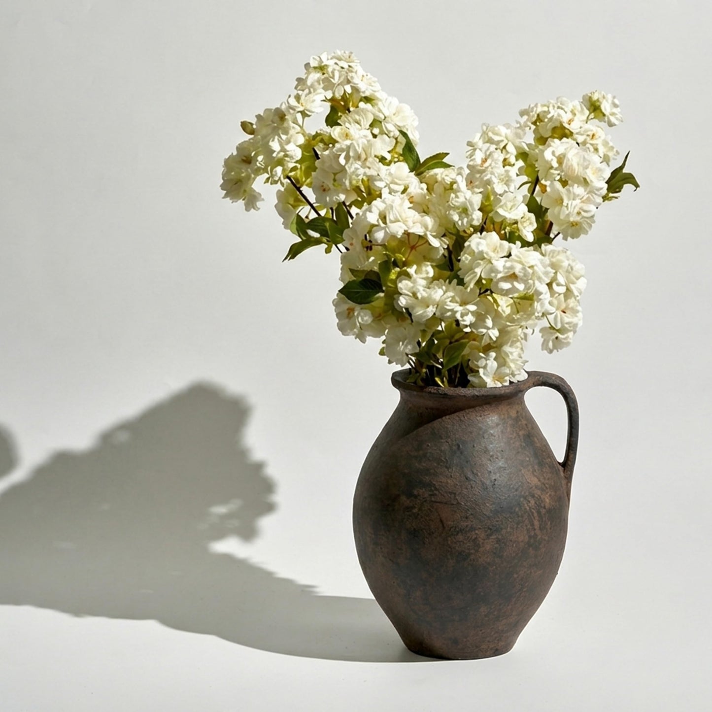 LB2 White Ceramic Large Vase, 11" Tall Zen Style, Terra Cotta Pitcher, Distressed Farmhouse Decor, Pottery Decorative Flower for Home Decor (B - White 11")