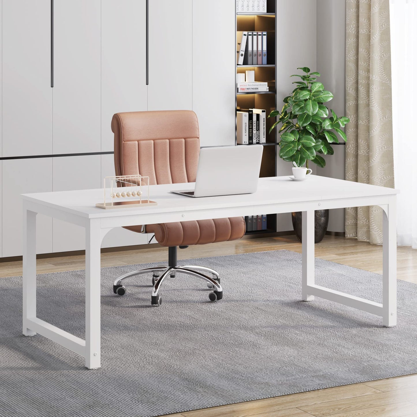 Tribesigns Modern Simple Computer Desk, 47 inch Vintage Office Desk Computer Table, Study Writing Study Desk Workstation for Home Office, Rustic Brown