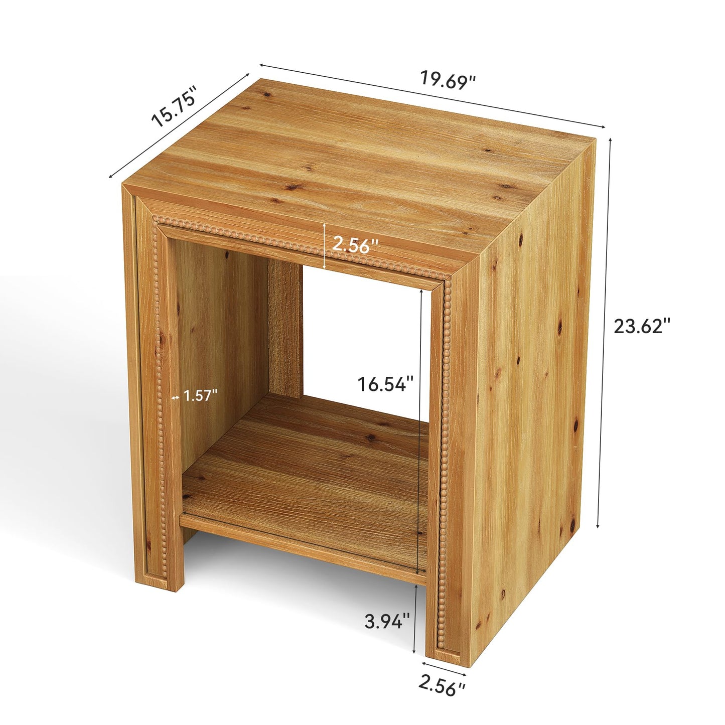 Solid Wood End Table, 2-Tier Farmhouse Side Table with Storage Shelves, Rustic Narrow Nightstand for Small Spaces, Living Room, Bedroom, Warm Brown (2)