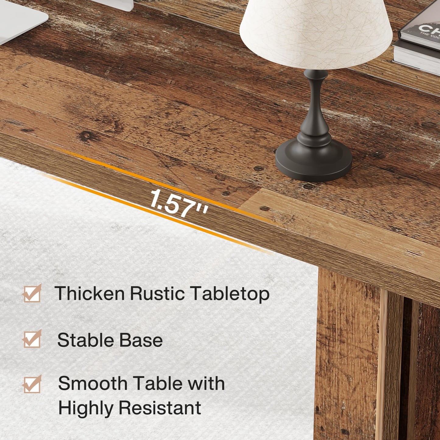 Tribesigns 63-inch Executive Desk, Vintage Home Office Computer Desk with Large Tabletop, Farmhouse Wood Writing Conference Table Workstation for Office, Study, Walnut Brown
