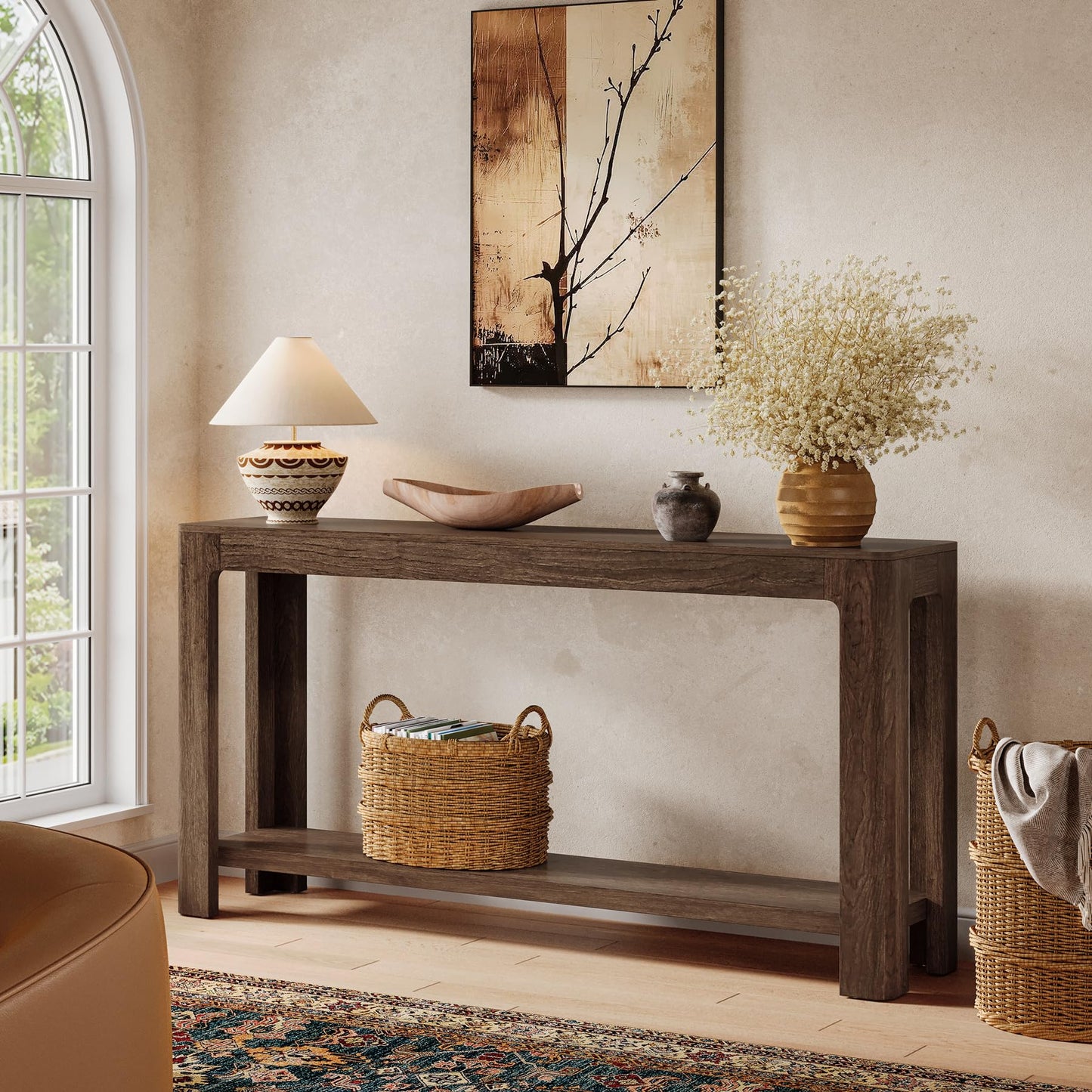 Tribesigns 63 Inch Entryway Console Table, 2-Tier Farmhouse Narrow Sofa Table Behind Couch, Accent Entrance Console Furniture for Entryway, Foyer, Hallway, Rustic Brown