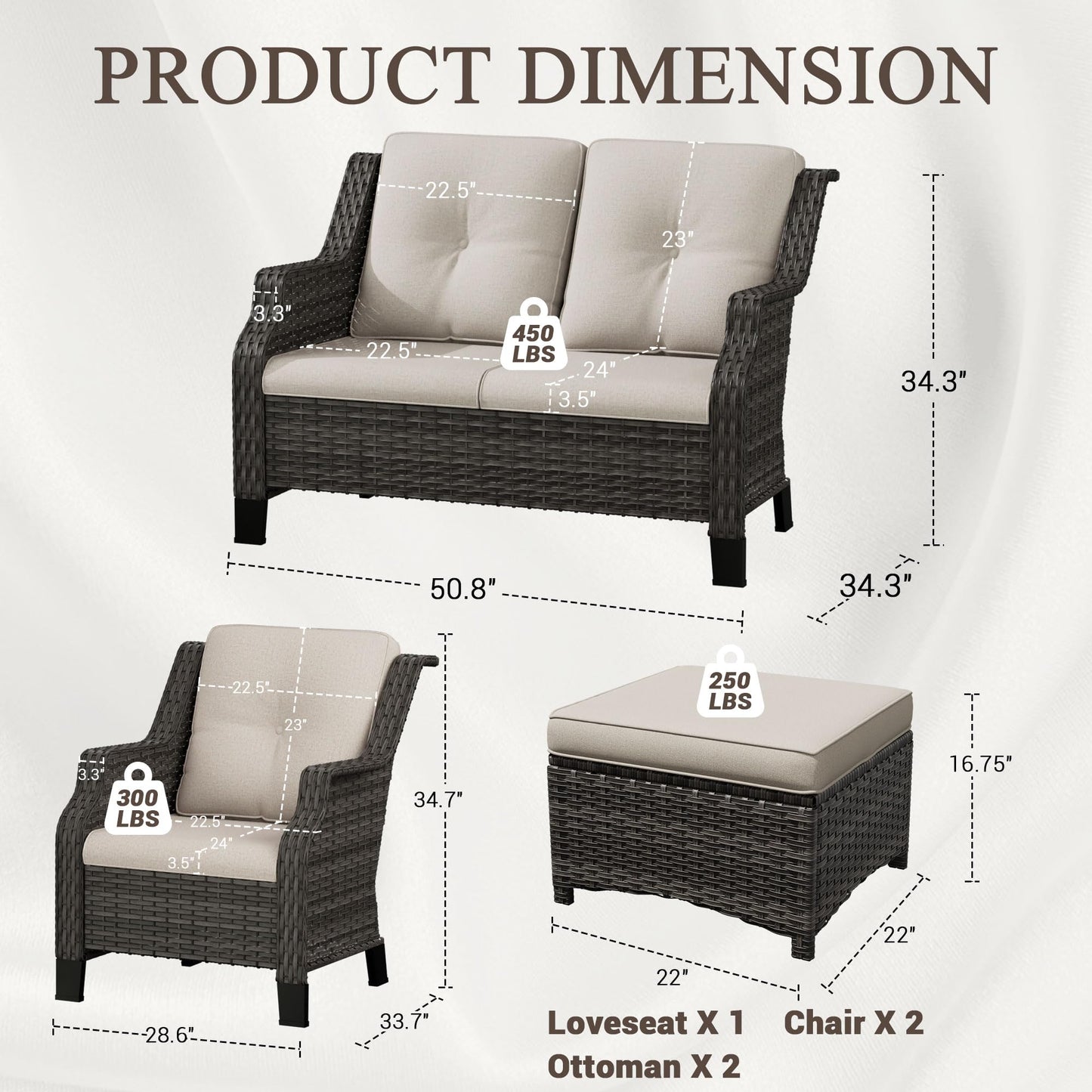 Outdoor Patio Loveseat, All-Weather 2-Seater Wicker Loveseat with Cushions, Outdoor Patio Love Seat Sofa for Garden, Balcony and Deck
