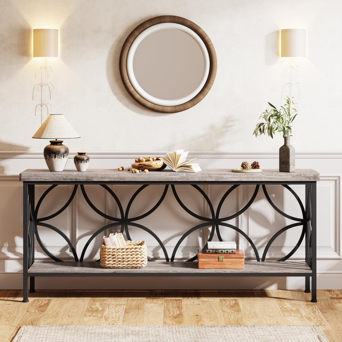 Tribesigns 70.9-Inch Narrow Sofa Table, Industrial Long Sofa Table Behind Couch, Entry Console Table with Storage for Entryway, Living Room, Foyer, Unique Design, Rustic Brown