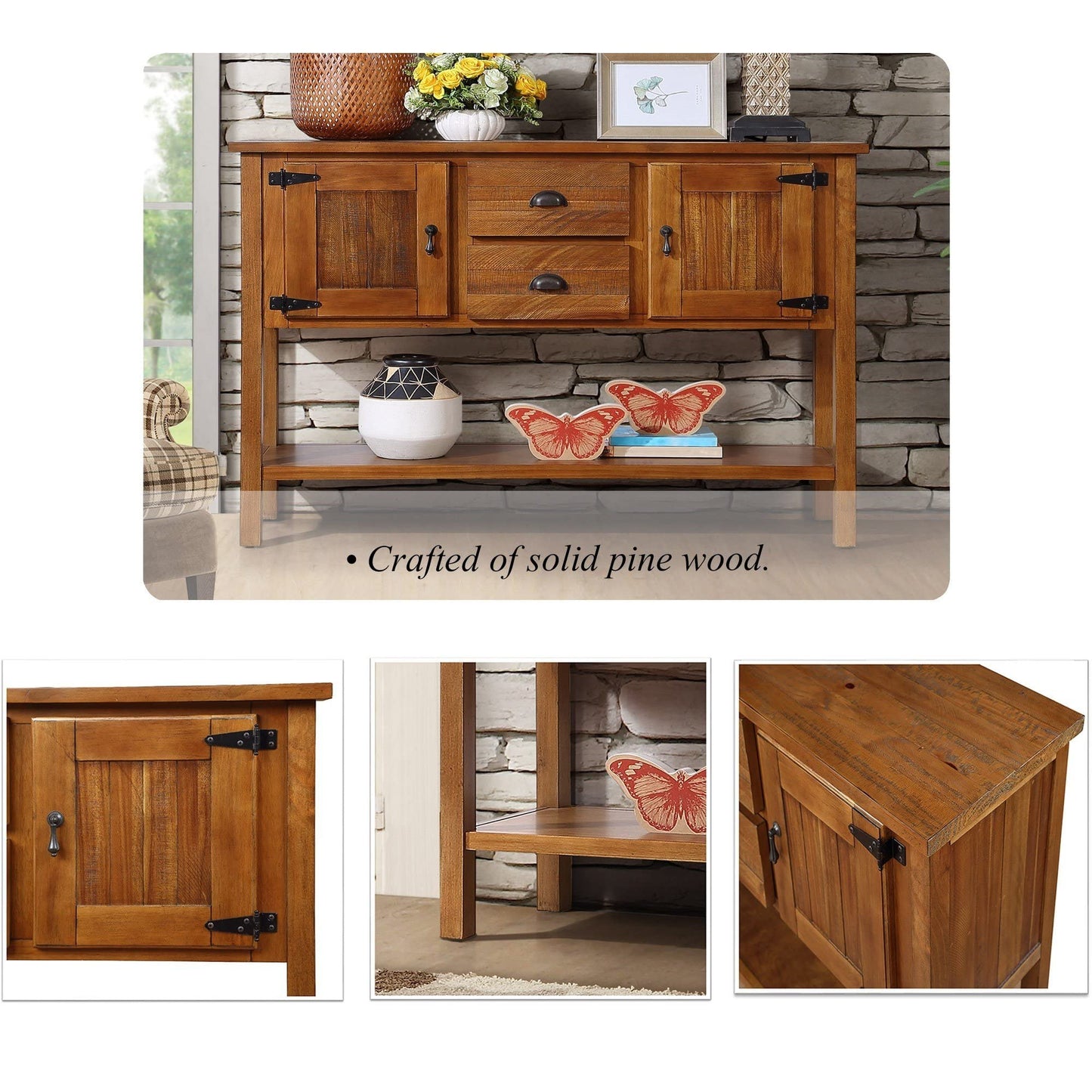 LKTART Solid Wood Farmhouse Console Table,Sofa Table with Storage Drawers and Shelves,Entryway Table for Entry Hallway Foyer Sofa Side Table,EasyAssembled (48" Navy Blue)