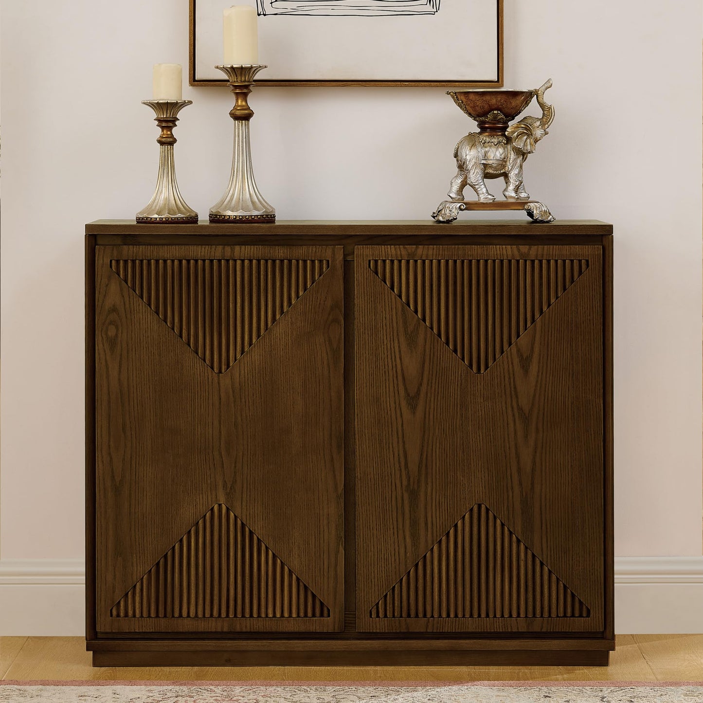 LKTART 39" Mid Century Modern Sideboard Buffet Cabinet, Narrow Credenza Storage Cabinet,Media Console Coffee Bar Table for Living Room,Entryway,Kitchen,Walnut