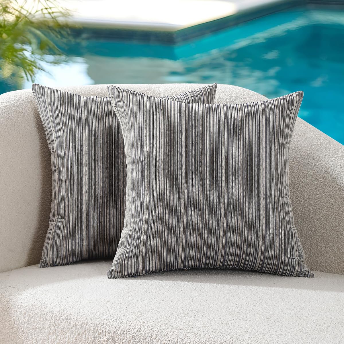 VAKADO Outdoor Waterproof Throw Pillow Covers 18x18 Set of 2 Decorative Outside Patio Furniture Cushion Cases Decor for Garden Bench Porch Couch Tent Chair Stripe Blue