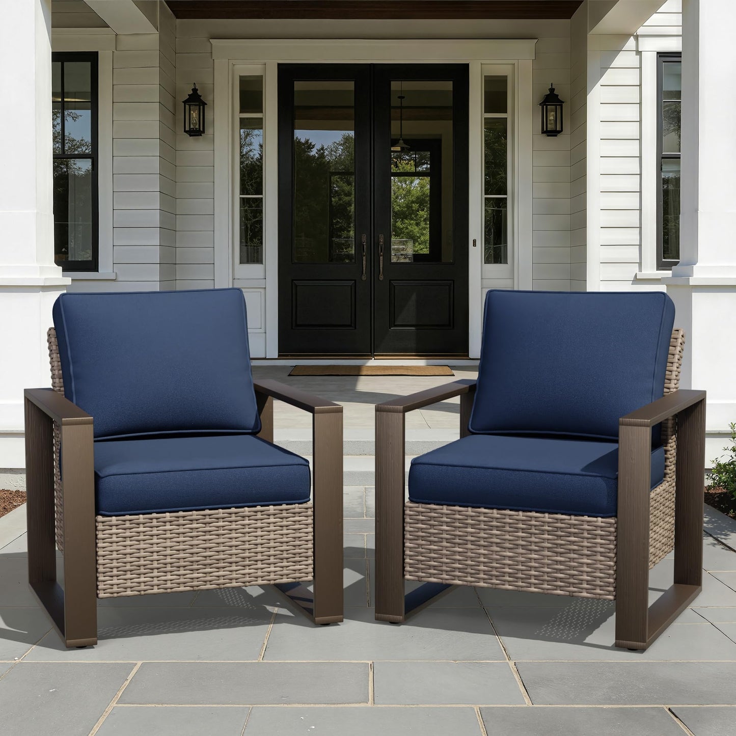 Joyside Outdoor Patio Swivel Rocker Chairs, 3 Pieces Wicker Furniture Set, 2 Swivel Rocking Chairs and 1 Table, Metal Wide Armrest, Thick Cushions and Deep Seating for Garden, Backyard, Porch, Deck