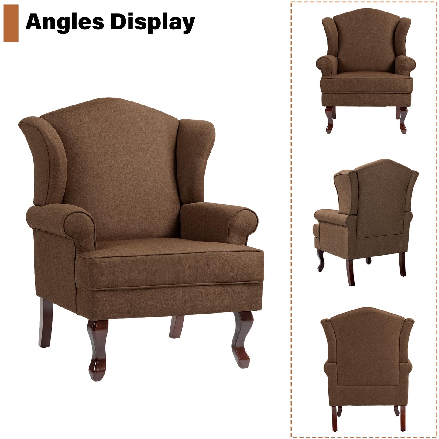 High Back Accent Chair, Comfy Upholstered Fabric Armchair for Living Room, Mid Century Modern Club Accent Chair with Curved Armrests and Solid Legs, Single Sofa Reading Chair for Bedroom, Cranberry
