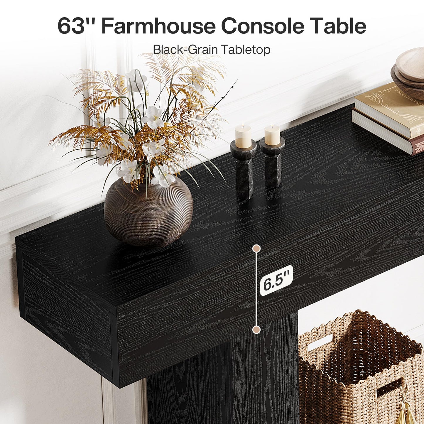 Tribesigns 63" Console Table, Farmhouse 2-Tier Entryway Table with U-Shaped Base, Narrow Long Wood Sofa Table Behind Couch Table for Living Room, Hallway, Foyer, Vintage Brown & Gray | Farmhouse