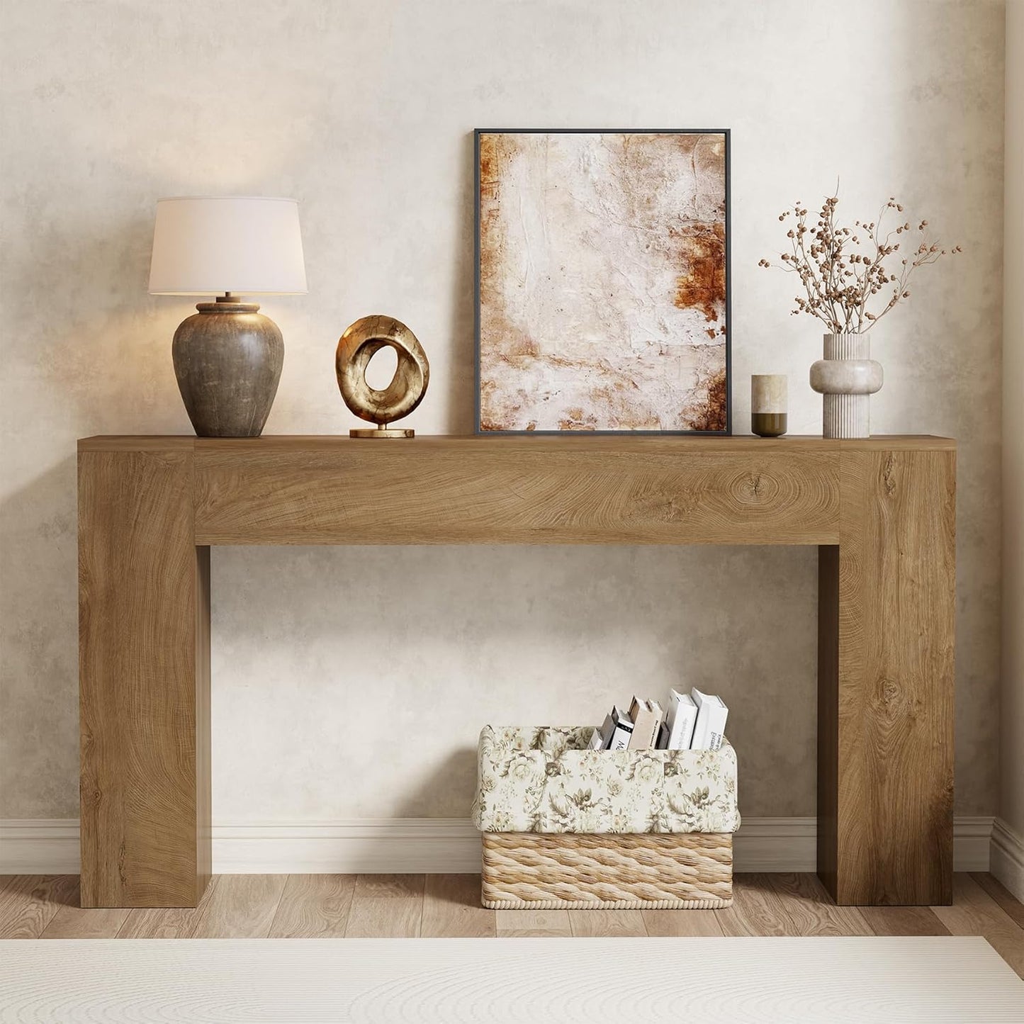 Epecoya Wood Console Table for Entryway Living Room, 53-Inch Long Sofa Table, Farmhouse Rectangular Accent Console with Wooden Double Base for Behind Couch Hallway Foyer Entrance, Light Oak Brown
