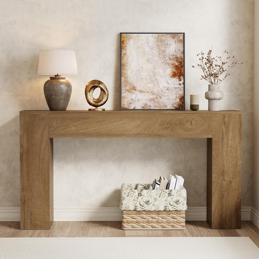 Epecoya Wood Console Table for Entryway Living Room, 53-Inch Long Sofa Table, Farmhouse Rectangular Accent Console with Wooden Double Base for Behind Couch Hallway Foyer Entrance, Light Oak Brown