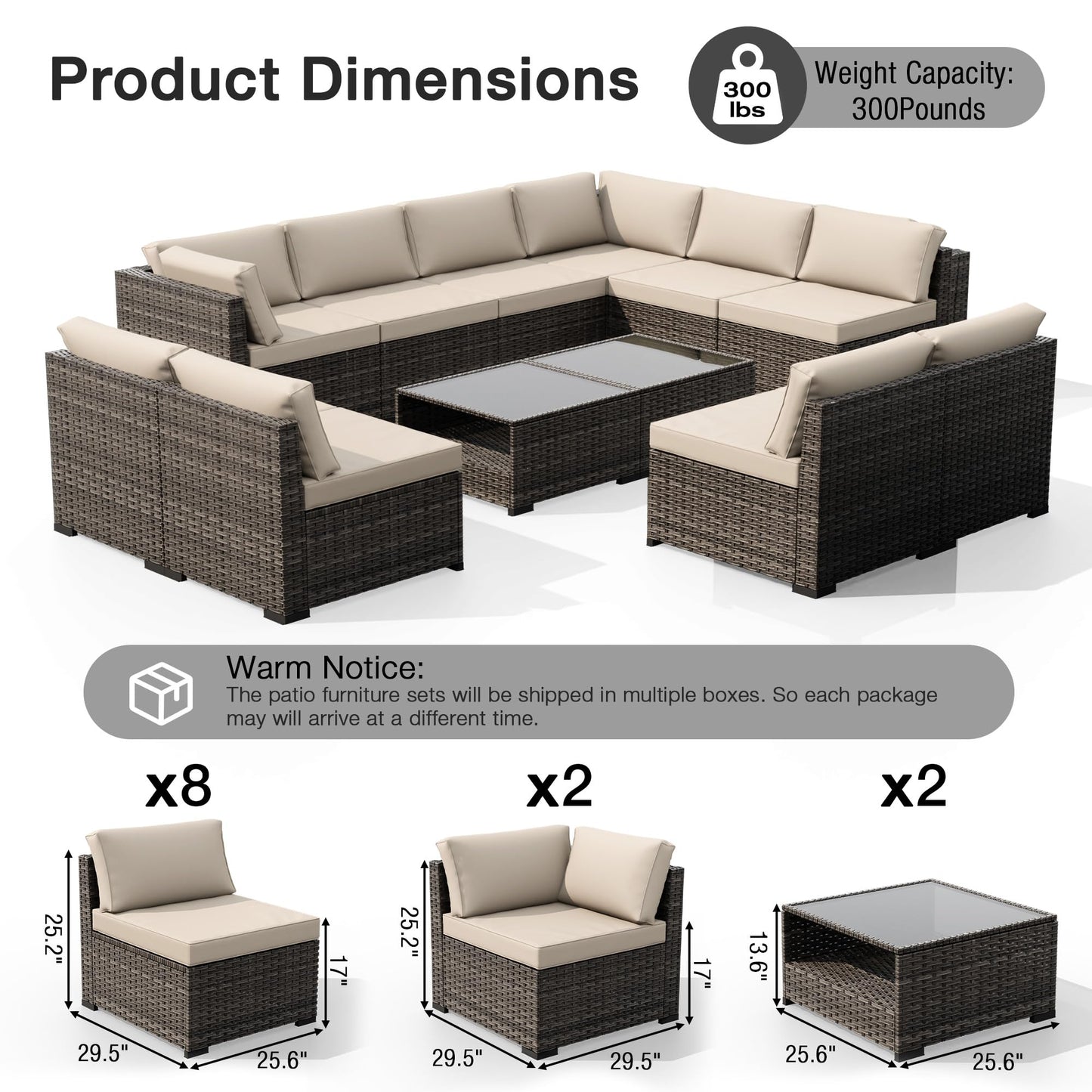 Joyside 5-Piece Patio Furniture Set, Rattan Outdoor Sectional Wicker Patio Conversation Set with Cushions and Coffee Table