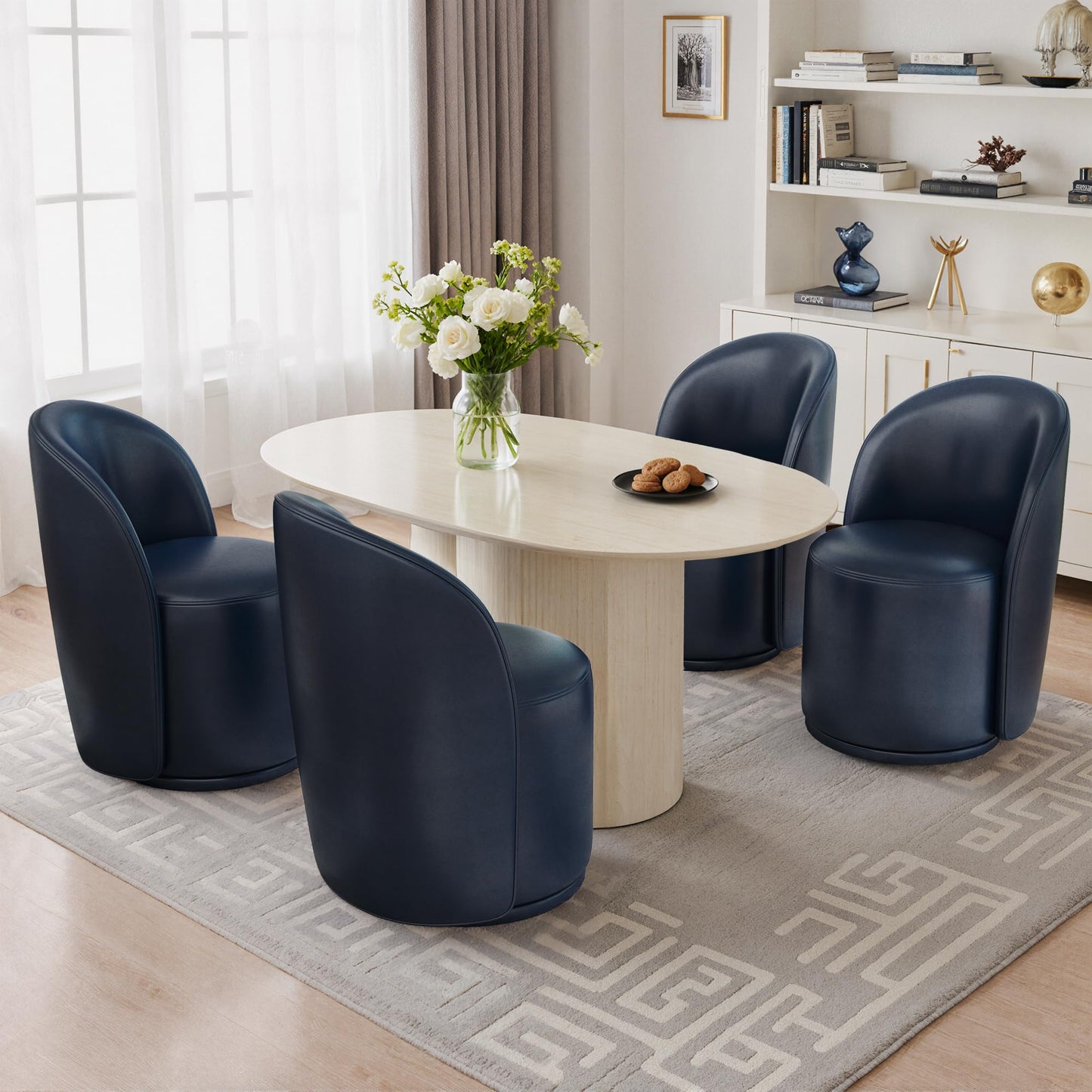 Swivel Barrel Dining Chairs Set of 2, Faux Leather Upholstered Round Dining Chairs, 360° Swivel Vanity Chair Comfy Armless Accent Makeup Chair for Dining/Living Room Makeup Room, Brown