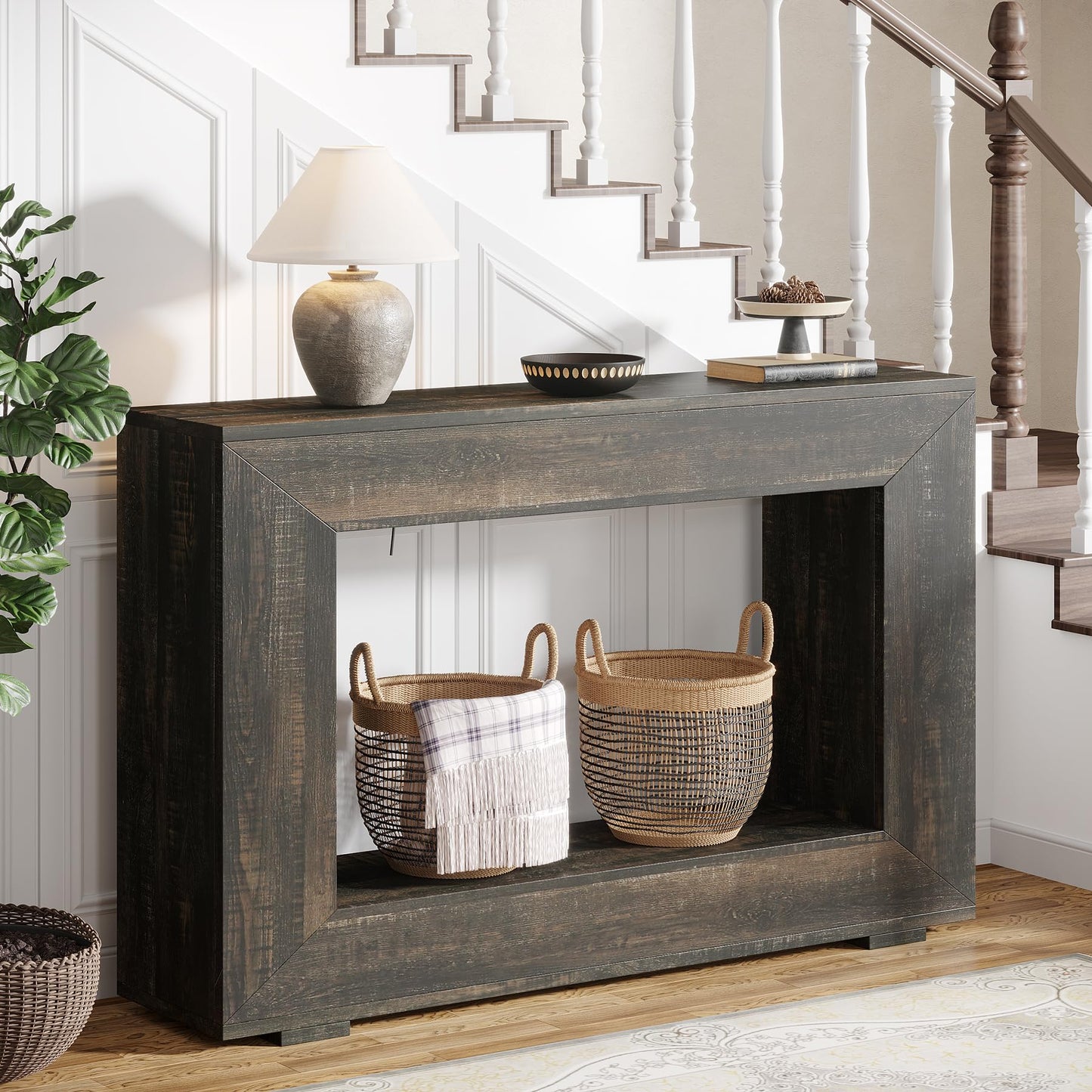Tribesigns Farmhouse Console Table, 47 Inches Entryway Console Table with Storage, Industrial Hallway Accent Table for Living Room, Entrance