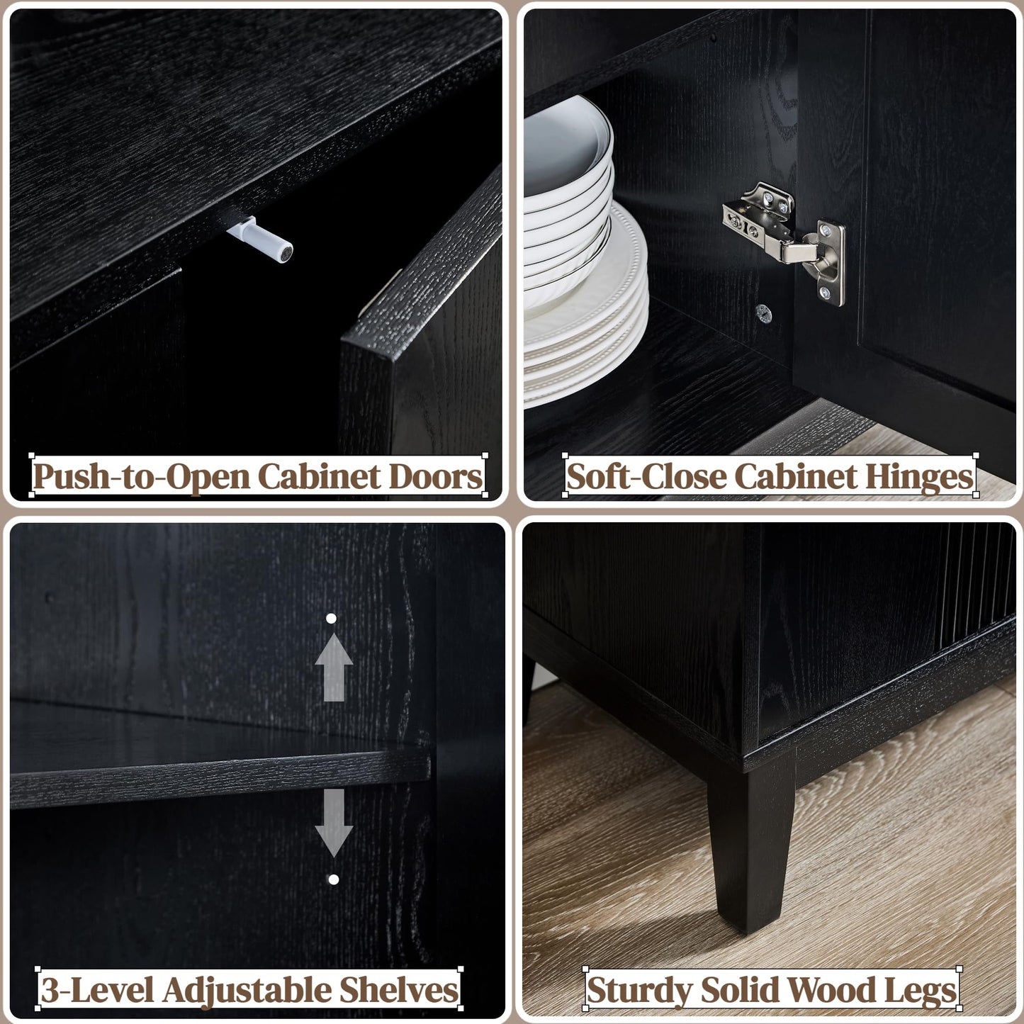 LKTART 40" Sideboard Buffet Accent Storage Cabinet with Carved Pattern Side Board Solid Wood Frame for Kitchen, Living Room, Entryway,Hallway (Blue+Brown)
