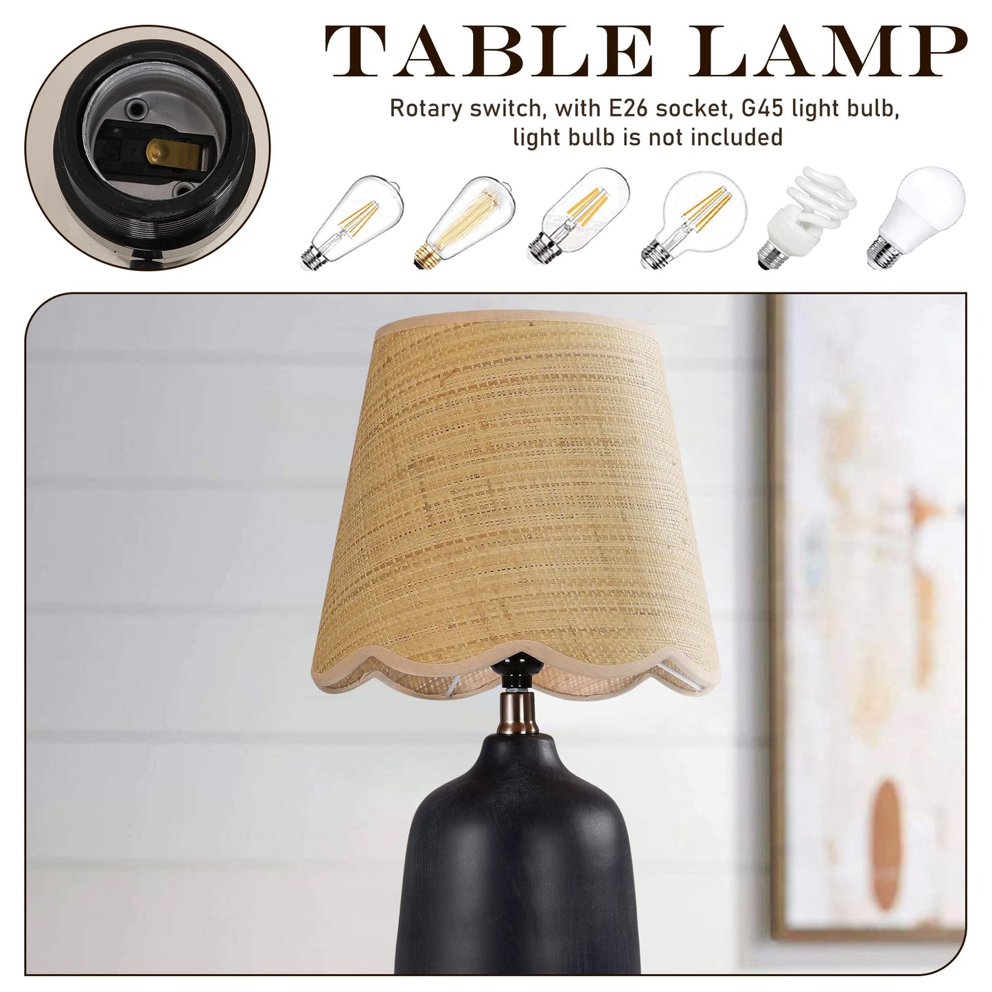 Farmhouse Ceramic Table Lamp, 21" Rustic Table Lamp with Linen Shade, 3-Way Dimmable Bedside Nightstand Lamps for Bedroom, Living Room, E26 Socket, Dark Grey