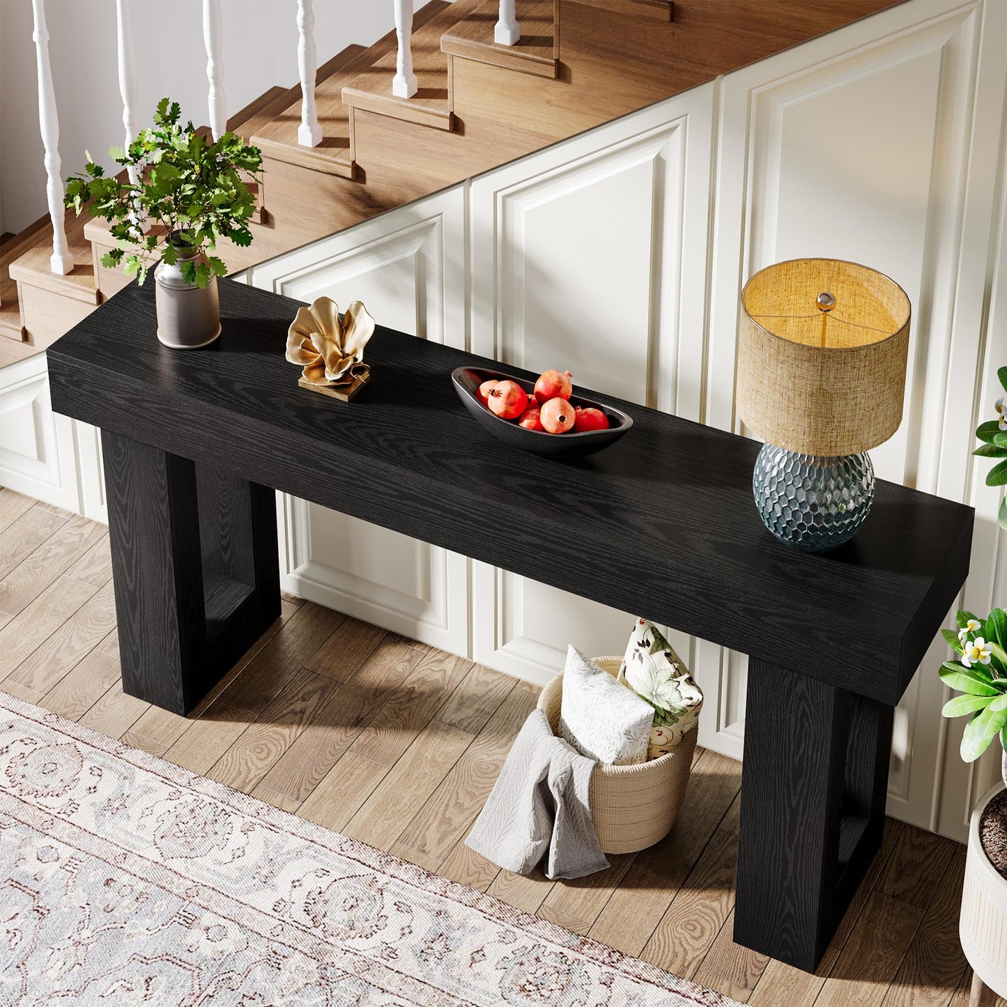 Tribesigns Farmhouse Console Table, 63-Inch Long Narrow Sofa Table Behind The Couch, Wooden Rectangular Entryway Table for Entrance, Hallway, Living Room (Natural)