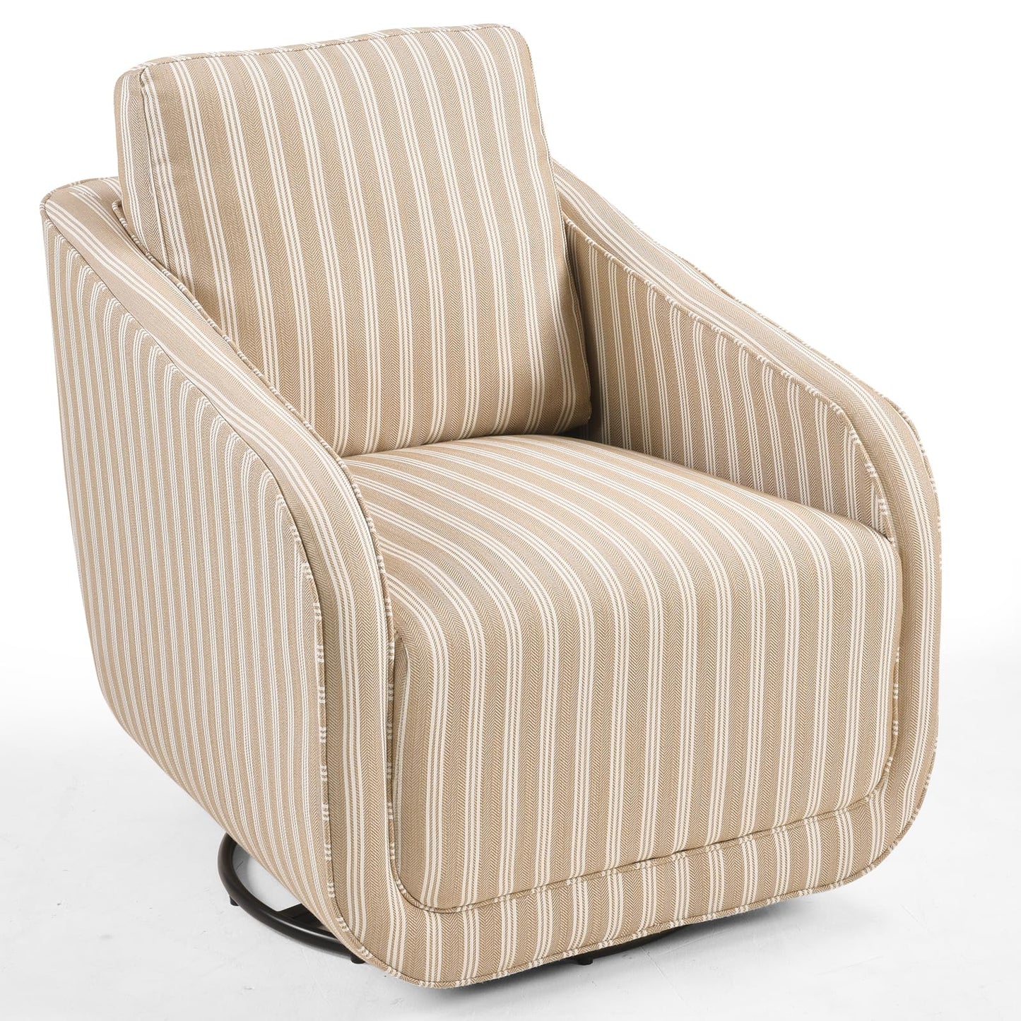 IOMOR Swivel Barrel Accent Chair, 360 Degree Comfy Swivel Reading Chair with Removable Back, Modern Sofa Chair with Oversize Base for Living Room, Bedroom, Office, Fully Assembled (1, Blue Stripe)