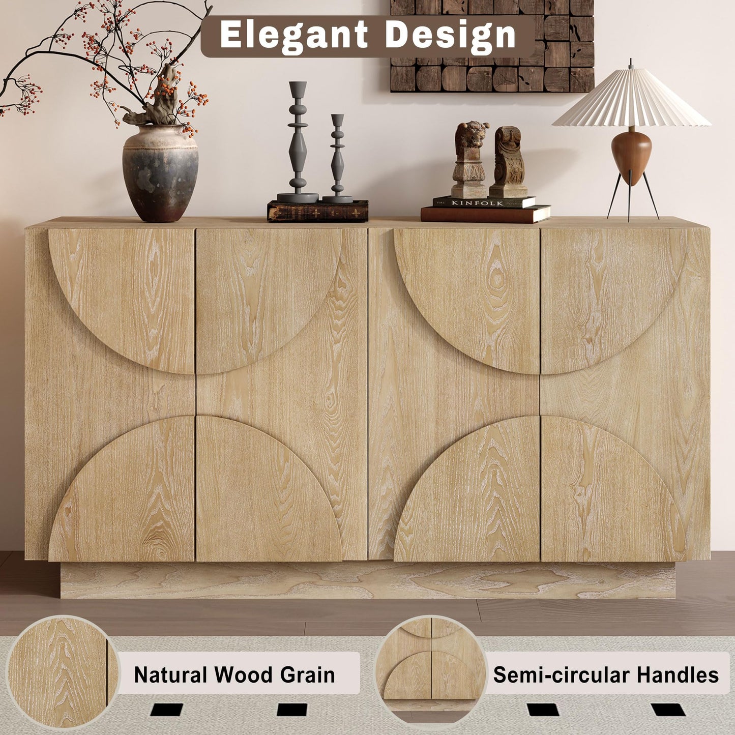LKTART 40" Sideboard Buffet Accent Storage Cabinet with Carved Pattern Side Board Solid Wood Frame for Kitchen, Living Room, Entryway,Hallway (Blue+Brown)
