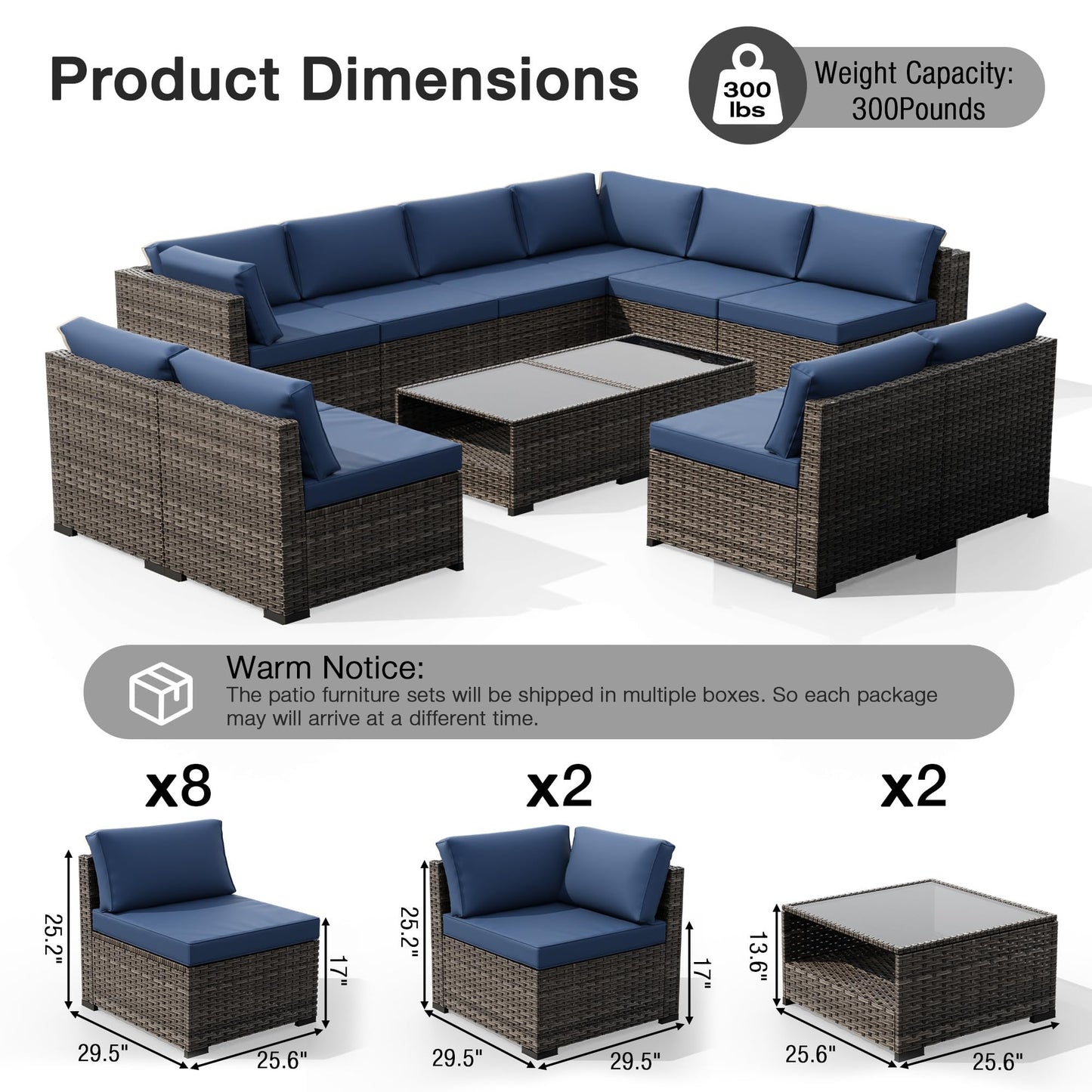 Joyside 5-Piece Patio Furniture Set, Rattan Outdoor Sectional Wicker Patio Conversation Set with Cushions and Coffee Table