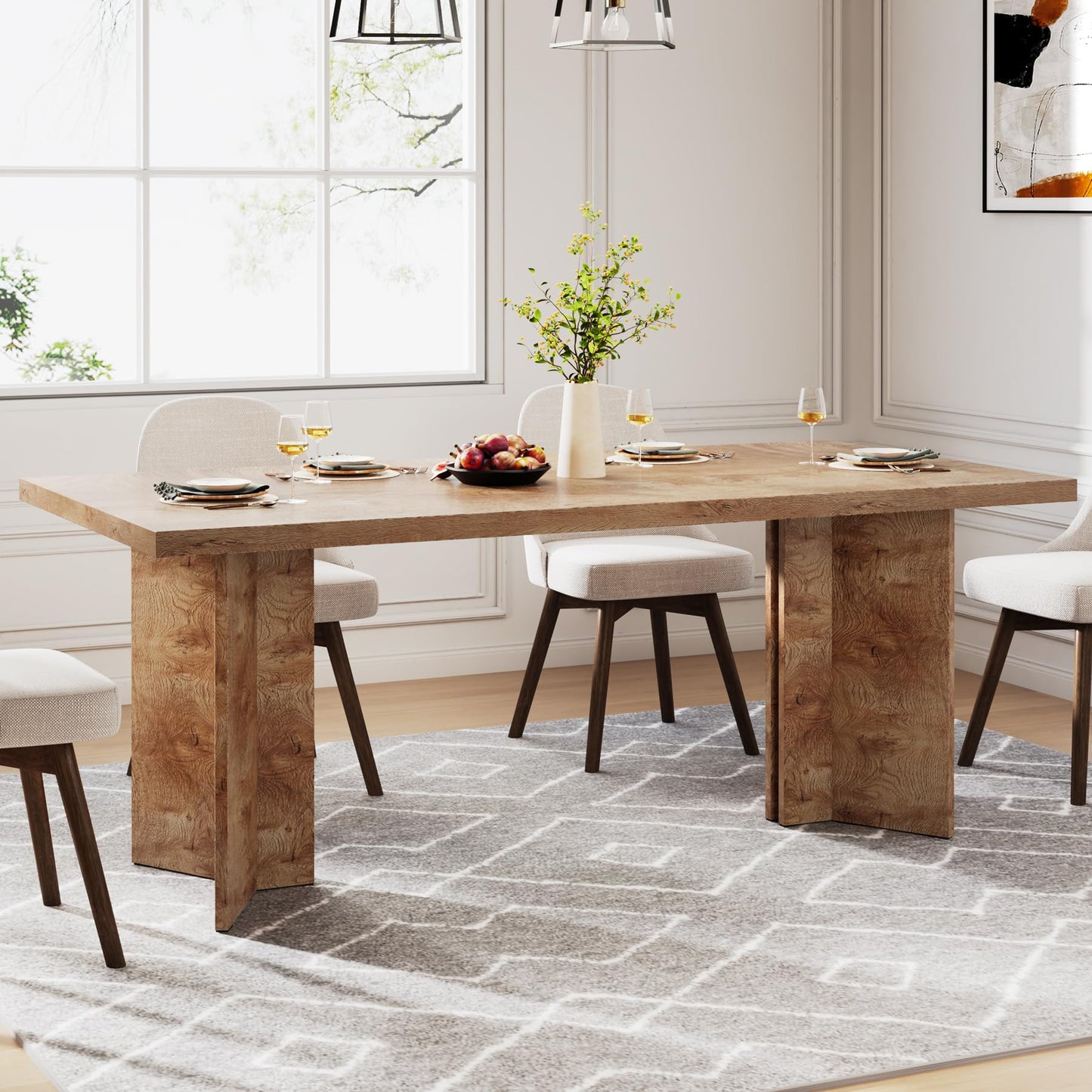 Tribesigns 63-inch Dining Table for 4-6, Farmhouse Kitchen Table with Large Tabletop, Rectangular Dinner Eating Table for Dining Room, Living Room, Kitchen
